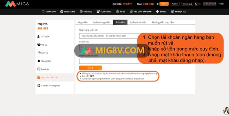 Rút tiền mig8